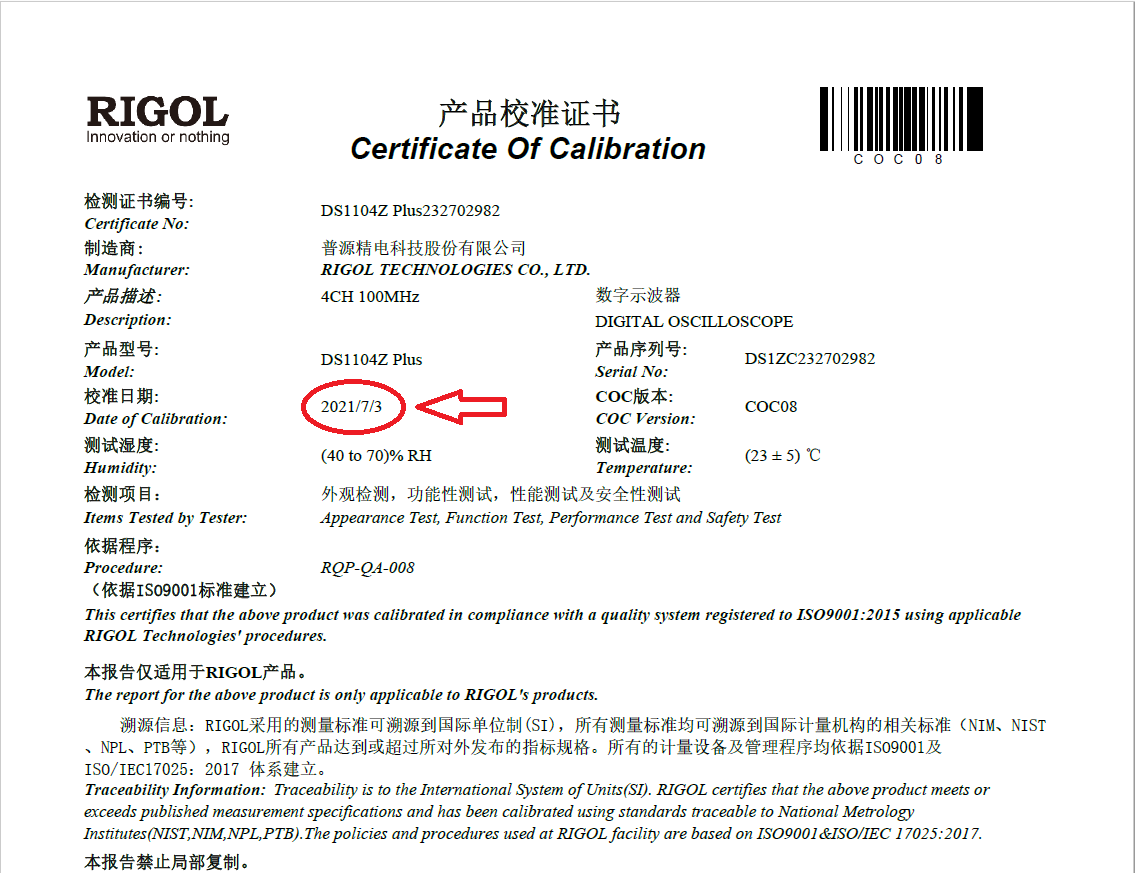 Reading the Certificate of Calibration